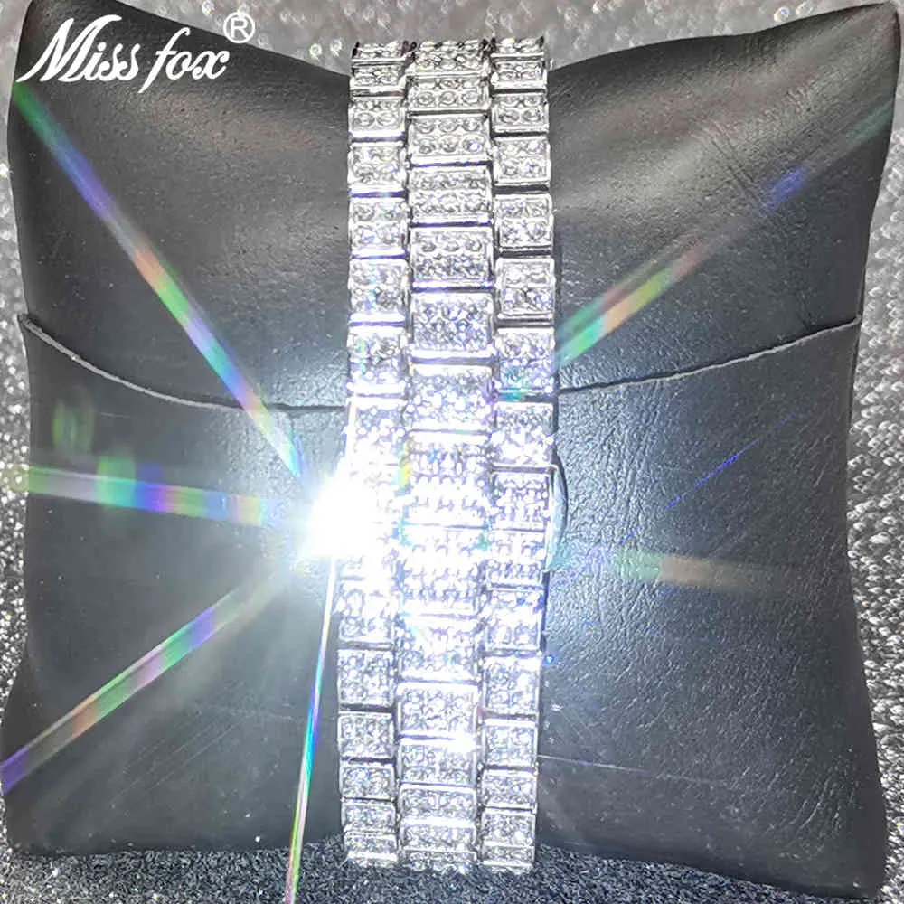MissFox Men Klockor Top Märke Design Luxury Sport Iced Out AAA Diamond Bling Watch Full Rostfritt Stål Vattentät Klocka Smycken