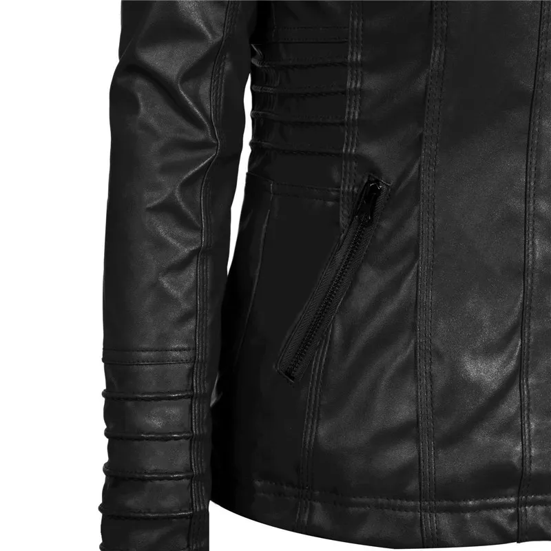 Veste en cuir Femmes à manches longues Zipper Vêtements Lâche Plus Taille Court S Manteau Noir 210428