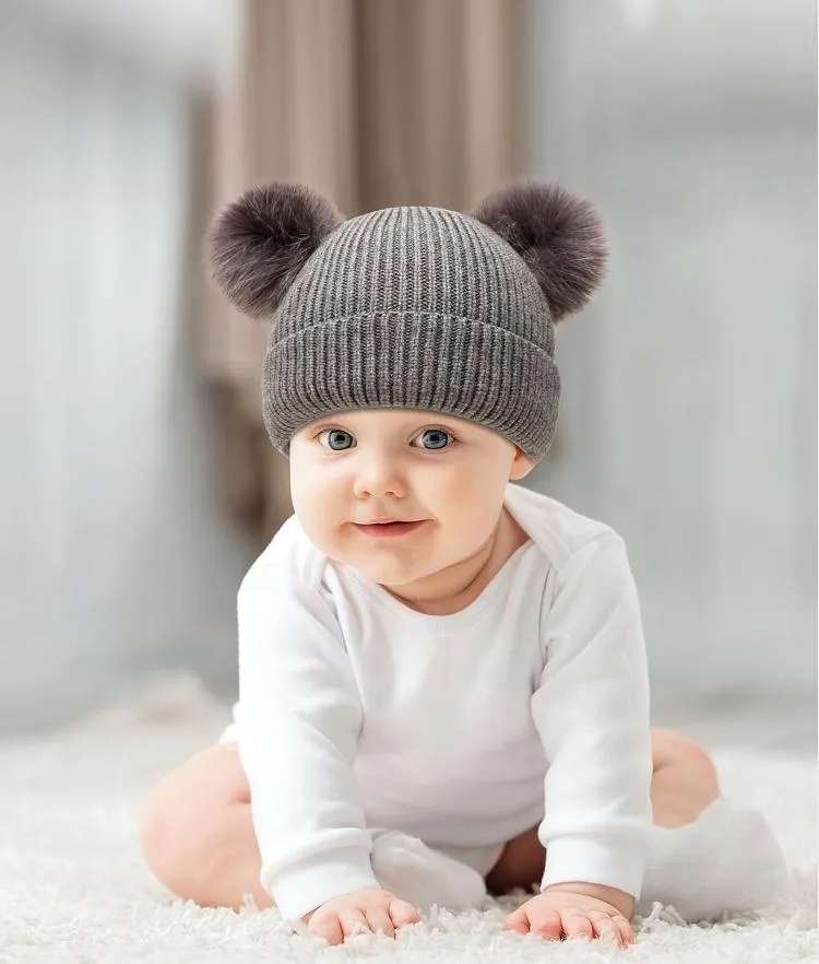아기 소녀 니트 모자 유아 크로 셰 뜨개질 pompom beanies hats 더블 모피 공 모자 아이 니트 야외 모자 유아 액세서리