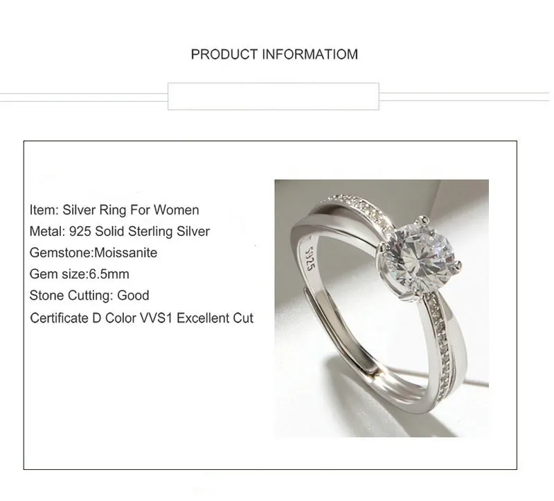 Diamant 925 sterling silver 1ct moissanite kvinnors mode smycken engagemang bröllopringar mode smycken