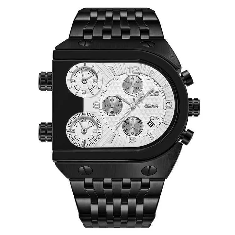 GROßES Zifferblatt, stilvolle Herren-Armbanduhr, drei Zeitzonen, multifunktional, Militär-Quarzuhr für Herren 257R