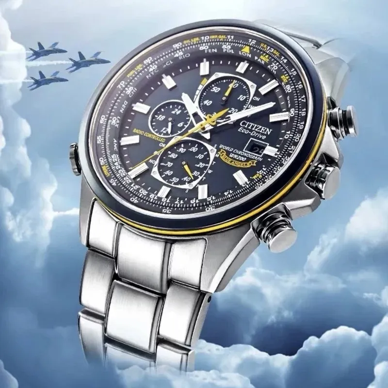 Lyx Japan Märke Quartz Watches Men's Angel World Chronograph WristWat Business Casual Stål läderband klocka 220310