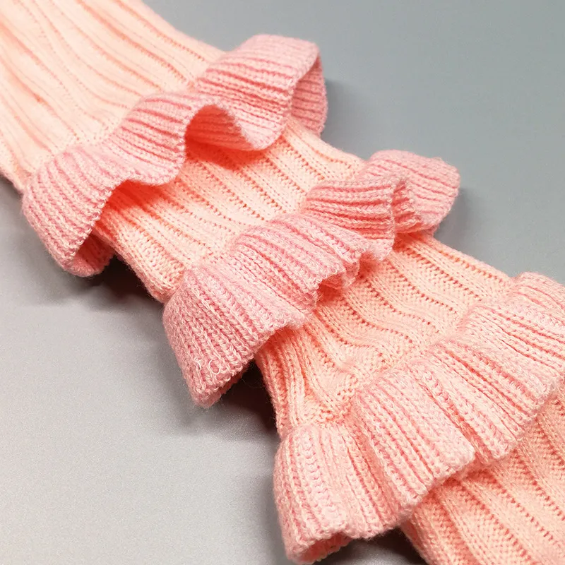 OMSJ femmes hiver mode Sexy rose pull en tricot à volants à manches longues pull femme pull vêtements 210517