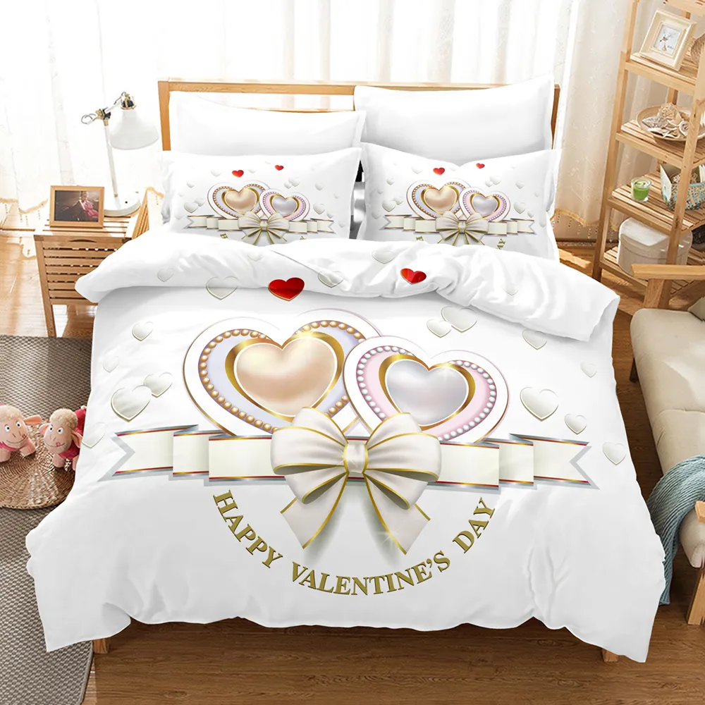 Yeni 3D baskılı yatak takımlarının düşük maliyetli tedariki Sevgililer Günü Tema Yorgan Kapakları ve Yastıklar Sevgililer için Hediyeler 295Z