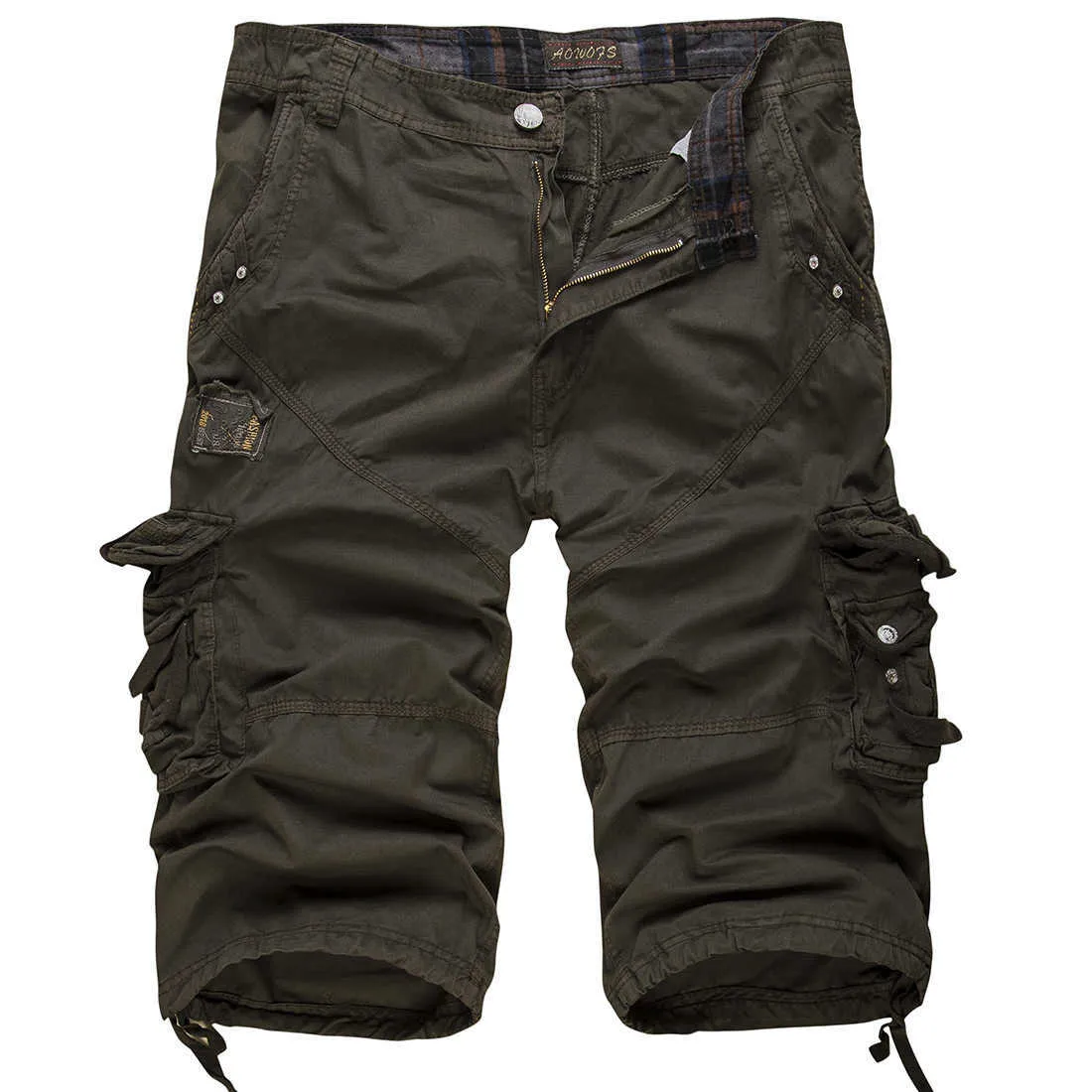 Lose große Cargo-Shorts aus Baumwolle für Herren, taktisch, lässig, einfarbig, Patchwork, Militär, weiß, knielang 210716