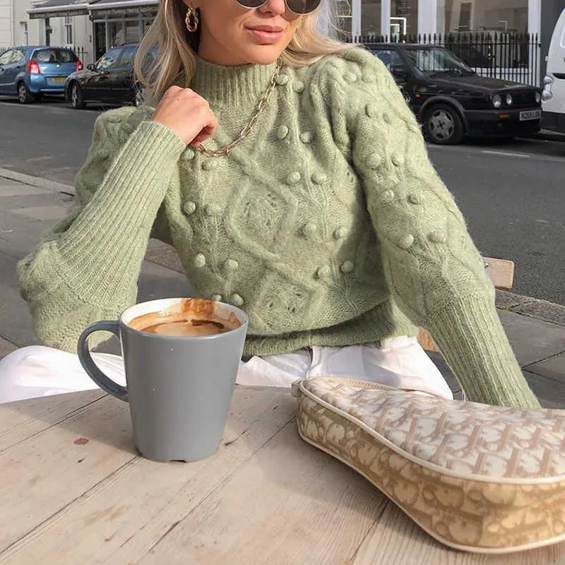 Vintage Women Elegant Green Sweaters Fashion Ladies Knitted Short Pullovers Casual Female Cute White Sweater Girls Chic 210914