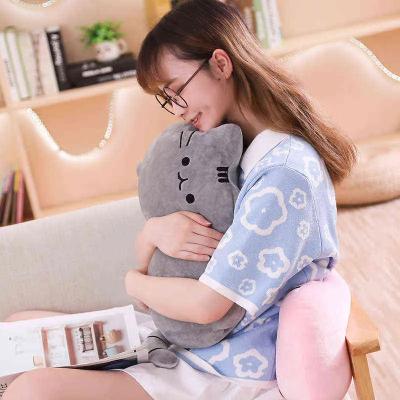 Kawaii Cat plush Pillow kitten Cushion soft Colorful Stuffed Toys gray pink white plush doll houseware gifts for girlfriend Y211119