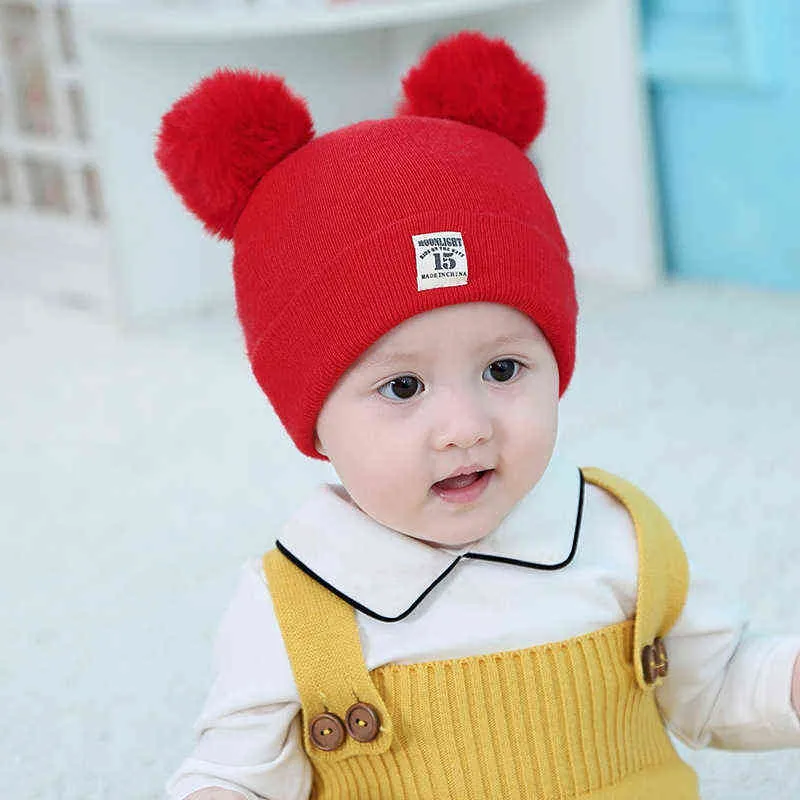 nouveau-né bébé chapeaux enfant en bas âge chapeau écharpe ensemble bonnet d'hiver avec mignon pompon bébé chapeaux chaud bonnet bonnet fit pour 0-24 mois enfants Y21111