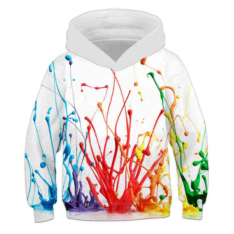 Enfants Hoodies Rainbow Paint Graffiti 3Dprint Jeu Sweats Vêtements 4-14T Enfants Casual Pullover Garçon Fille Pull À Manches Longues 211110