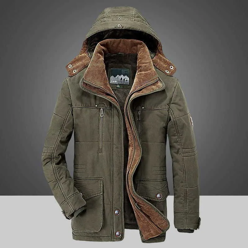 Inverno Uomo Parka con cappuccio Fodera in pelliccia Addensare Giacca Maschile Casual Soprabito Cappello Cappotti staccabili Uomo Jaqueta Masculina Plus Size 4XL 210916