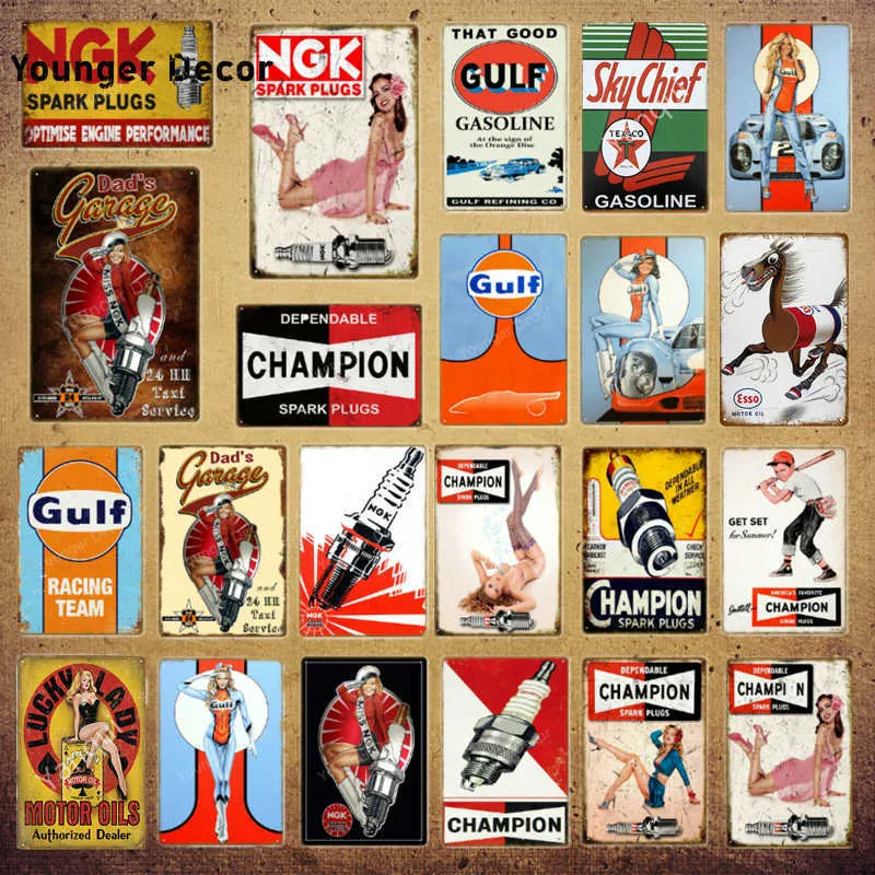 Die goede Gulf benzine NGK bougies vintage decor motorolie metalen tin tekenen racing team poster garage muur plaque yi-153 Q0723