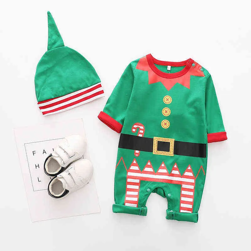 Christmas clothes baby rompers Boy Girl Kids Romper Hat Cap Set santa claus costume Gift born 211229