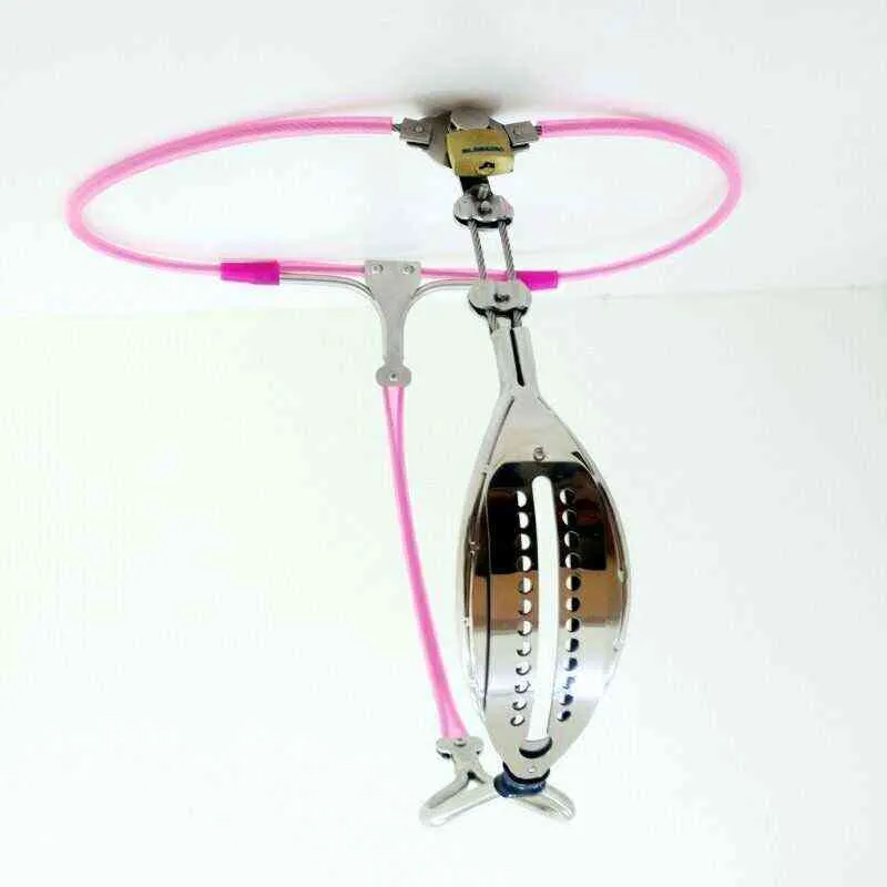 NXY Cockrings Female Chastity Belt Stainless Steel Pink/Black Underwear Strapon Lockable Pants Fetish BDSM Bondage Sex Toys for Woman 1124