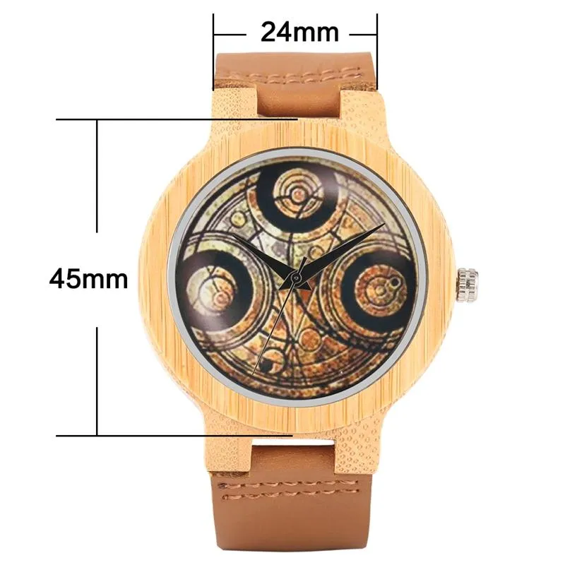 腕時計のカジュアルな木製の時計博士古代マジックサークルダイヤルシンプルな男性女性スポーツ竹腕輪テレビファン時計レロギオ242z