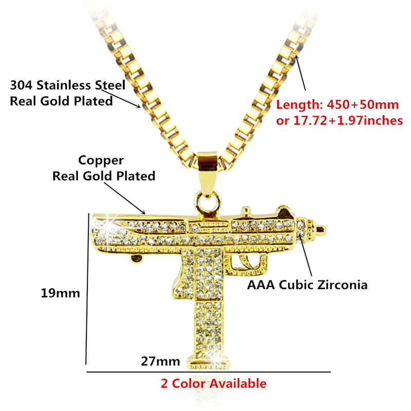 Uzi Zirconium Diamant Pendentif Collier Hip-Hop Personnalité Submachine Accessoires Creative Bijoux Cadeau