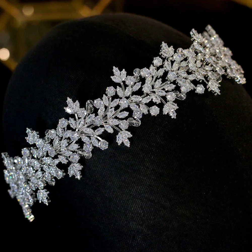 Högkvalitativ kristall brud huvudband hårband 100% zirconia kvinnliga smycken bröllop tillbehör tiara krona 210707