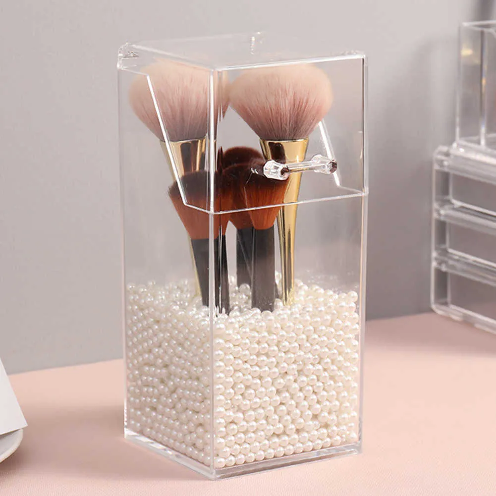 Pearl Clear Acrylic Makeup Brush Holder Transparent Storage Box Läppstift Container Pencil 210922