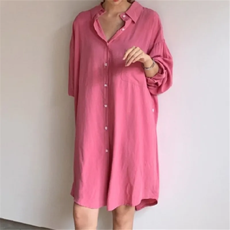 Abito da donna vintage rosa primavera monopetto coreano oversize abiti larghi abiti midi moda BF 16385 210415