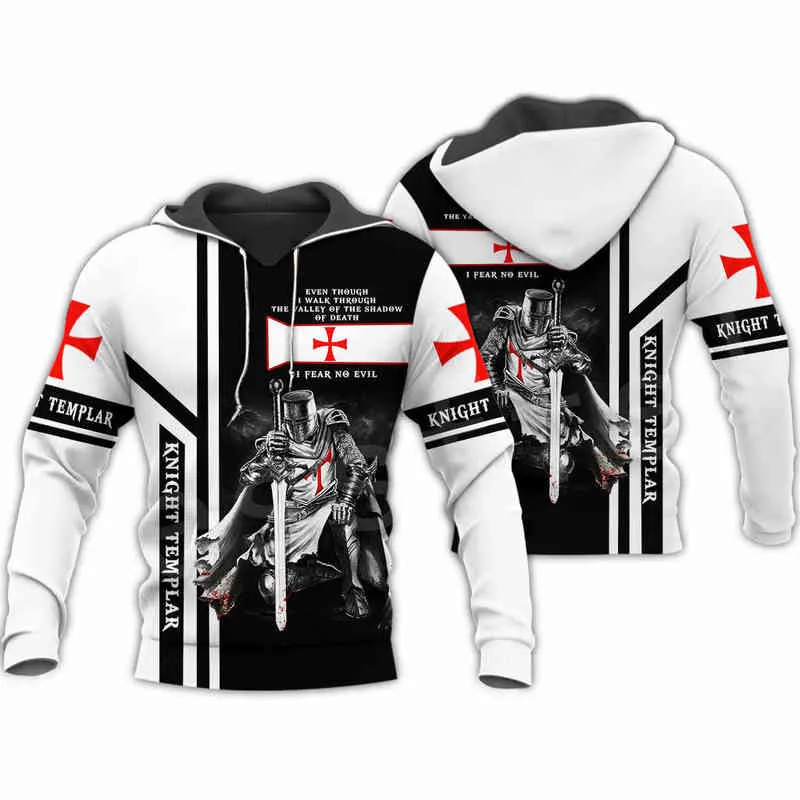 Medeltida riddare Templar Oversize Hoodies 3d Print Sweatshirts Hip Hop Style Kläder Män Pullover Cool Hoodie Casual Jacket