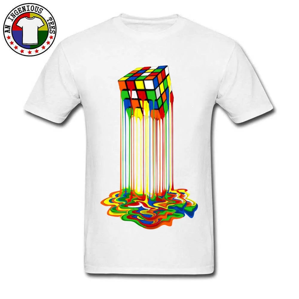 Rainbow Abstraction melted rubix cube Tops Tees Brand New O Neck Casual Short Sleeve Pure Cotton Young T-Shirt Gift Tops & Tees Rainbow Abstraction melted rubix cube white