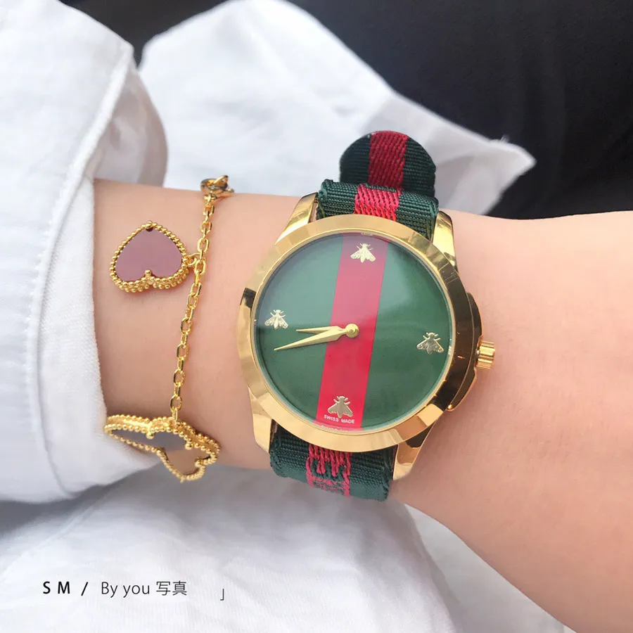Relojes de pulsera de marca completa a la moda, reloj de cuarzo con banda de lona de lujo para mujer y niña