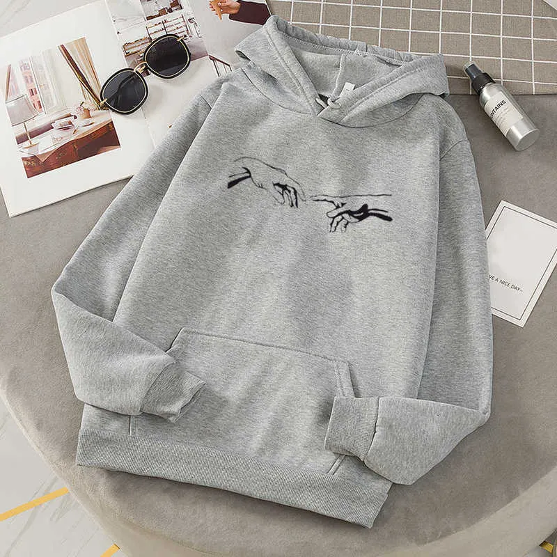 Hiver Skuggnas Création Mains Line Art Sweatshirts Sweat à capuche surdimensionné Kawaii Jumper Tenues Tumblr Gothique Esthétique Harajuku 210928