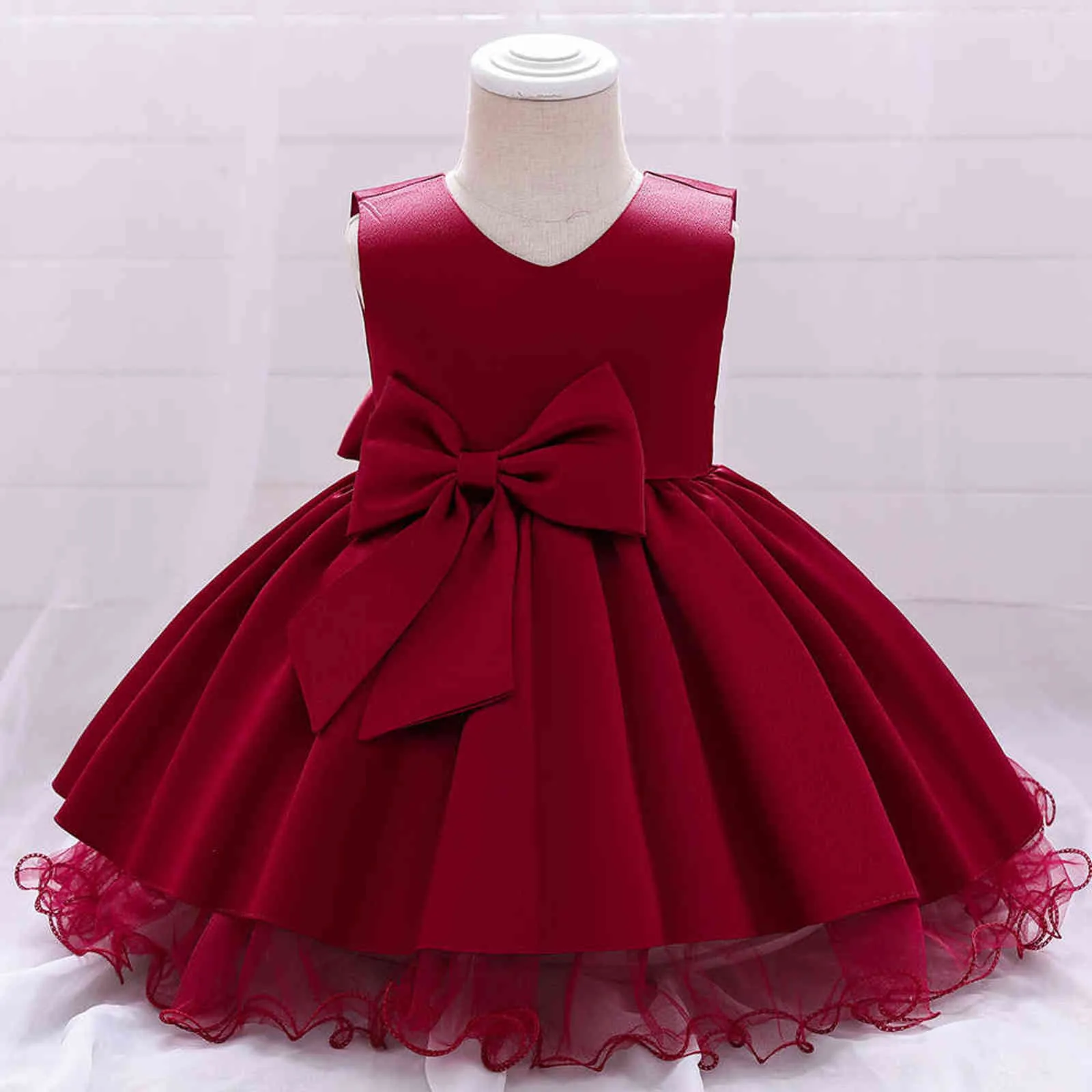 2021 Infant Bow Dress Newborn Kids Clothes Costumes Baby Princess Party Wedding Dresses For Baby Girls 1st Year Birthday Dress G1129