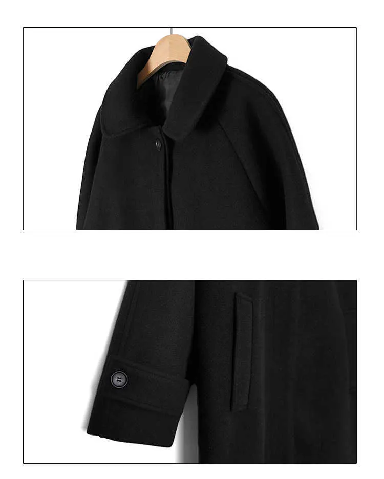 Femmes manteau hiver mode coréenne Long enduit épaissi laine manteau d'hiver pour les femmes noir manteau Harajuku 220107