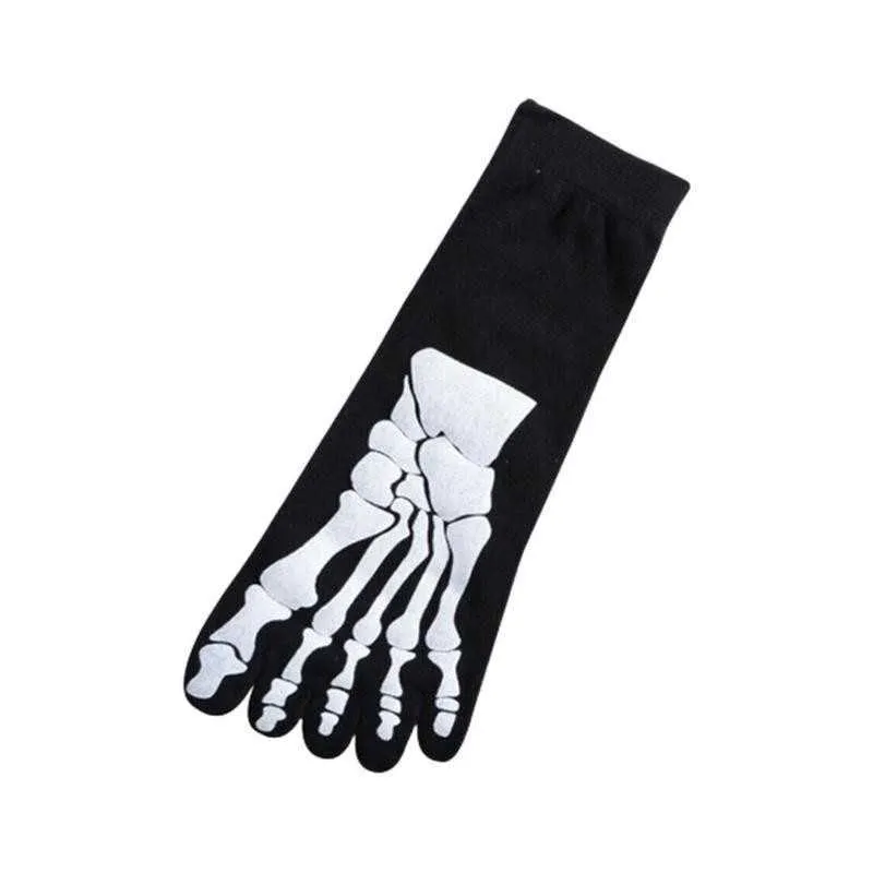 1 Paar Socken Punk Rock Herren 3D-Druck Terror Skelett Zehensocken Knochen Männliche kurze Socken Hip Hop Scary Skull Five Finger Odd Sox X0710