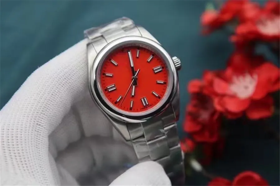 Hoge kwaliteit klassieke vrouw horloge datum klok mechanisch automatisch uurwerk roestvrijstalen horloges 36 mm roze gezicht hardlex glas 180231s