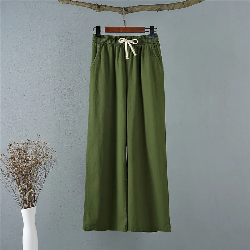 Women Trousers Spring Summer Wide leg cotton linen pants Casual loose solid straight women soft for female 210524