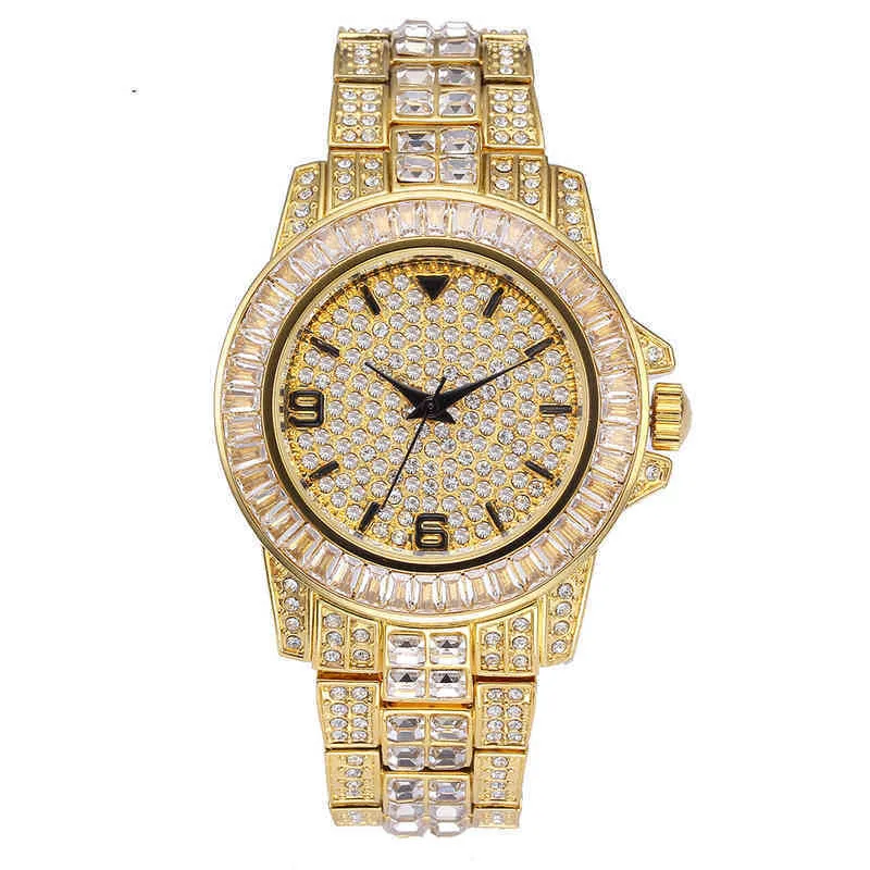 Montre-bracelet de luxe pour hommes, cristal scintillant, couleur or argent, Quartz glacé, étanche, bijoux Hip Hop, 282b