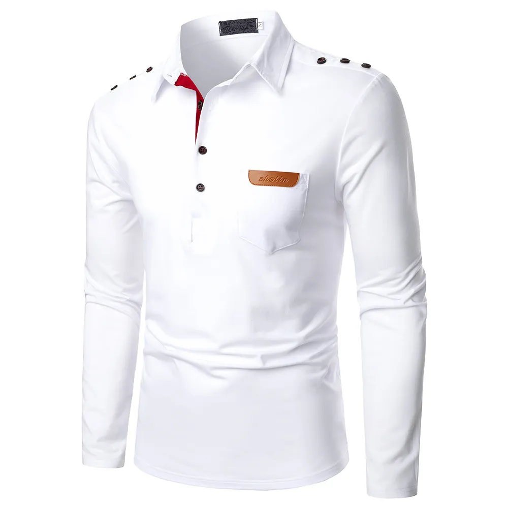 Patchwork Polo Shirts Men Long Sleeve Casual Mens T shirt Slim Para Hombre Splice Button Decoration Camisas Contrast 210524