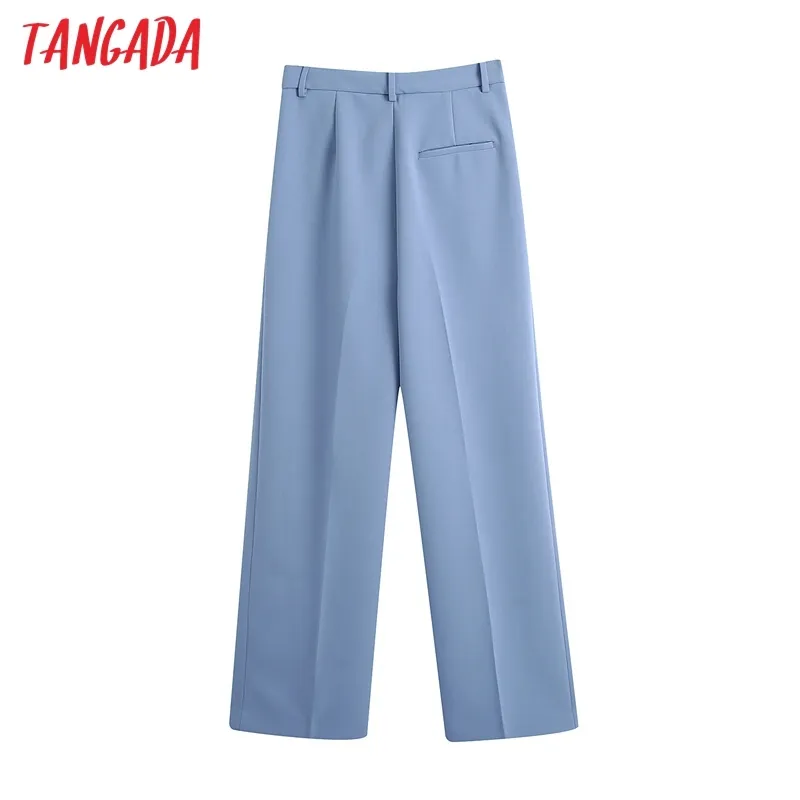 Tangada kadın mavi blazer takım elbise pantolon 2 adet set çift göğüslü uzun kollu ceket kadın ofis pantolon takım elbise setleri be321-1 210331