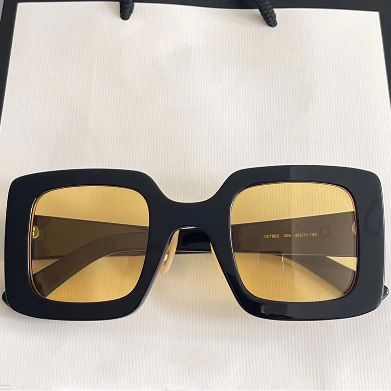 Designer occhiali da sole di alta qualità 0780 UOMINI DONNA FASIONE Shopping Classic Square Frame Nero Lence Giallo Protezione UV Guida tra307m