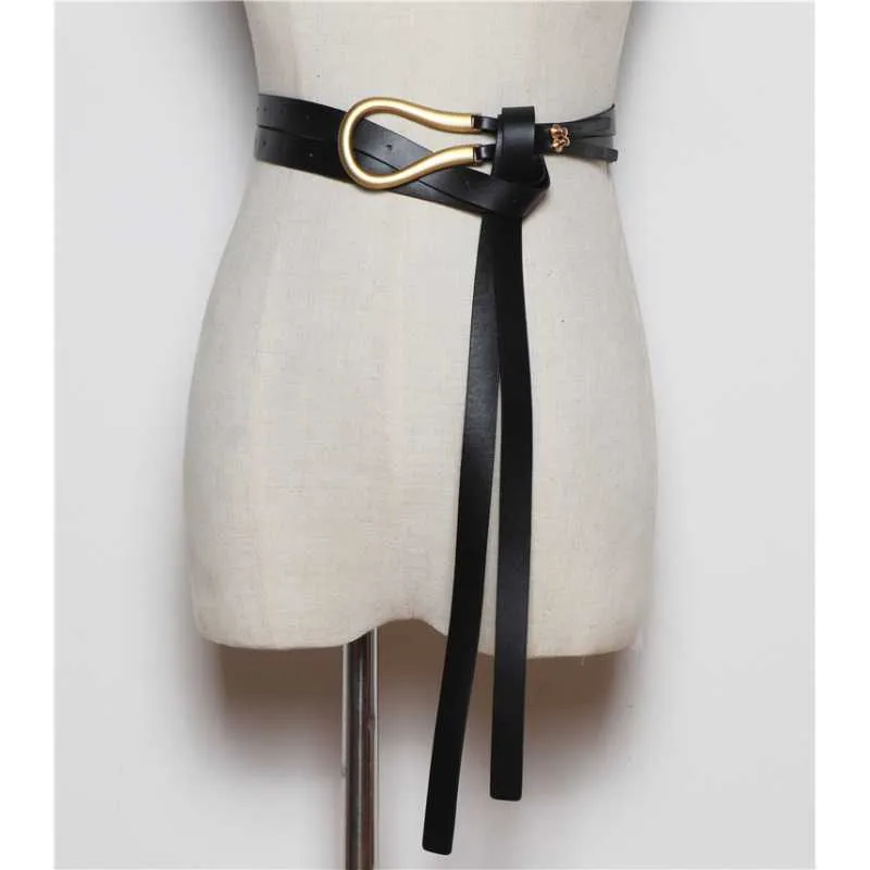 Fashion Light Gold Weight Alloy Buckle Knutt Belt Solid Long Midjeband Kvinnor Knutbälten Soft PU Läder Body Belt Coat 2106306328546