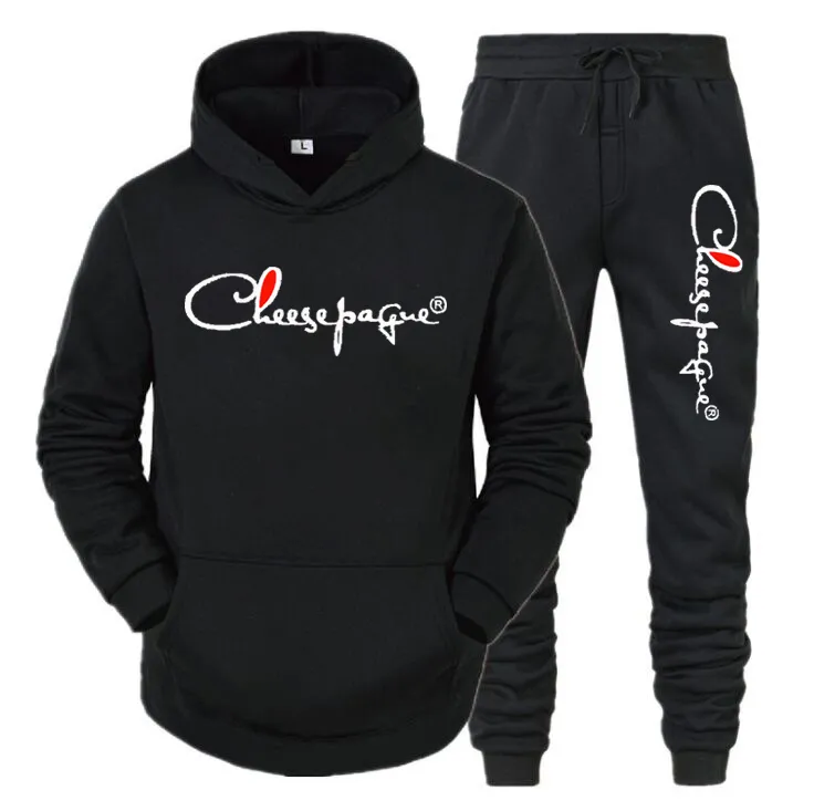 2 pièces Ensembles Survêtement lettre impression Hommes Sweat À Capuche Pantalon Pull À Capuche Costume Sportwear Décontracté Sport Hommes Vêtements