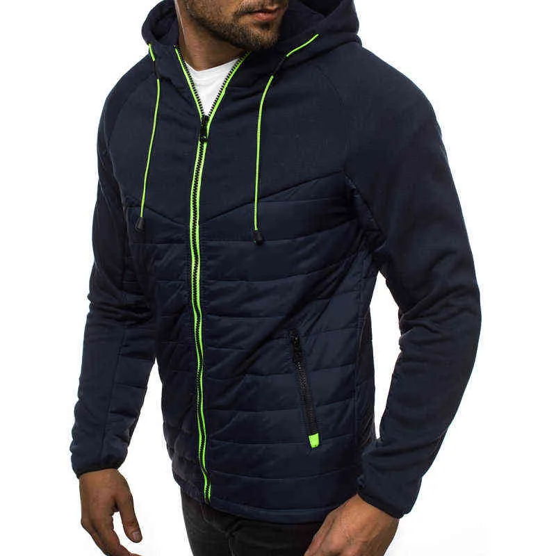 Autumn Winter Hooded Jacket Men Casual Slim Patchwork Zipper Coat Plus Size 3XL Long Sleeve s Jackets Oversized 211217