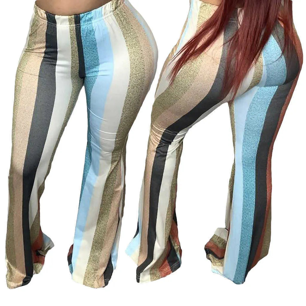 Femmes imprimé pantalon rayé taille élastique mode décontractée grande taille dames automne pantalon grande femme tendance africaine 210915