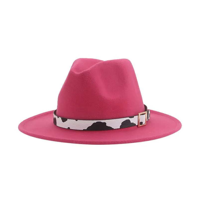 Geniş Ağız Şapkalar Kadınlar Fedora Erkek Şapka Fedoras Panama Inek Kemer için Sevimli 2021 Elbise Kış Kış Sombreros de Mujer Keçe