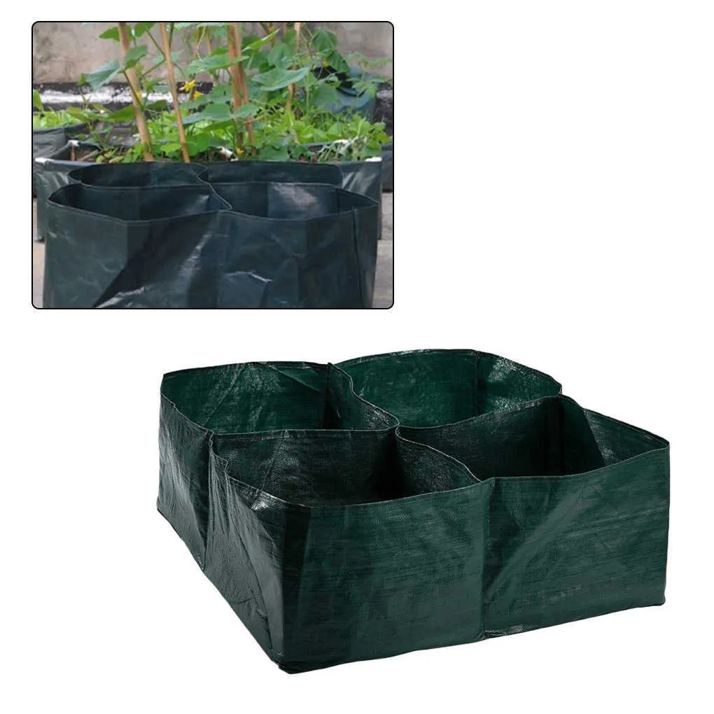 4 griglie divise contenitore quadrato piantare borsa coltivazione tessuto PE piante fiori ortaggi fioriera vaso da giardino rialzato 210615