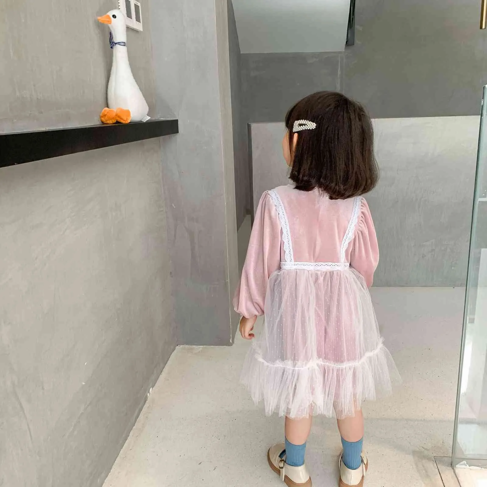 Sonbahar sevimli bebek kızlar kadife örgü prenses elbiseler 1-6 yıl kız moda parti elbise 210508