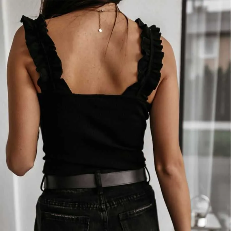 Elegant Knitted Summer Women Tank Top Casual Ribbed Stretch Square Neck High Street Lady Tops Camisoles Plus Size W612 210526