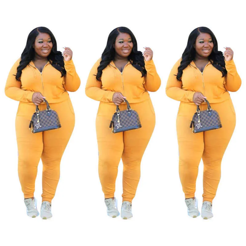 Plus Size Zweiteiliges Set Damen Trainingsanzug Hoodies Langarm-Top-Set Jogginghose Jogger Passende Sets Großartikel Großhandel Viele Y0625