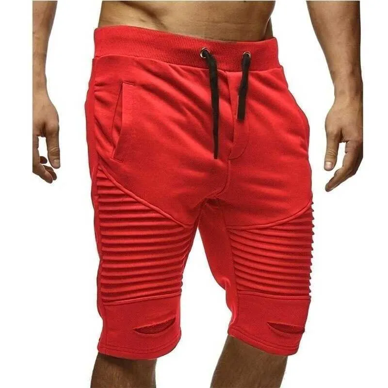 Vêtements de sport pour hommes pantalons de survêtement courts été décontracté mâle cordon élastique pantalon genou longueur Shorts Patchwork noir 210716