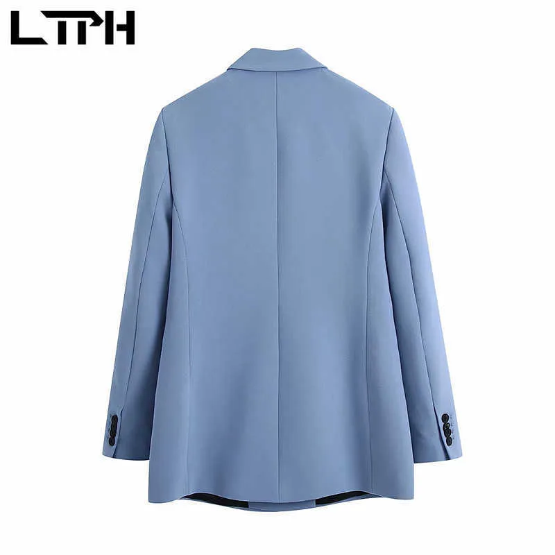 LTPH chaqueta de doble botonadura vintage de negocios casual conjunto de 2 piezas trajes de mujer pantalones formales trajes primavera otoño 210927