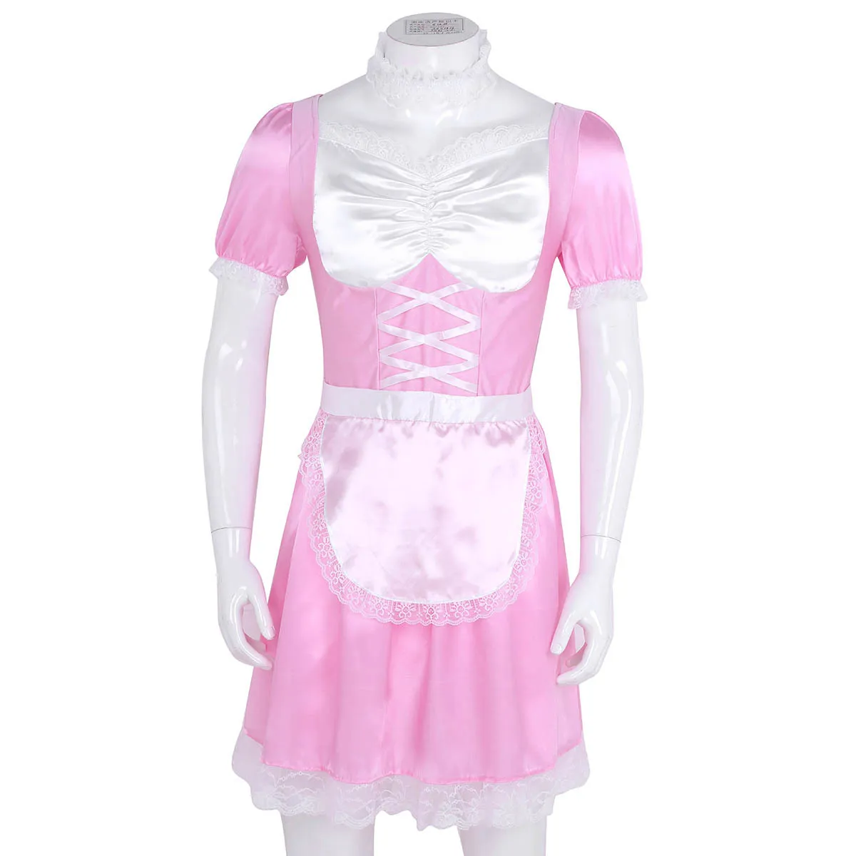 Iiniim Mens Sissy French Maid Uniforme Déguisements Sexy Costumes Drôles Clubwear Parties Robe en Satin avec Tour de Cou et Bandeau L0407