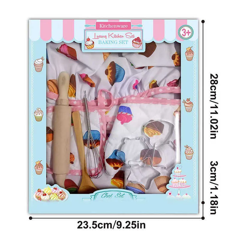 Jouet gâteau tablier jeu de rôle cuisine cuisson cuisson filles cuisinière ensemble enfants enfants ustensiles de cuisine cuire chapeau + 210625