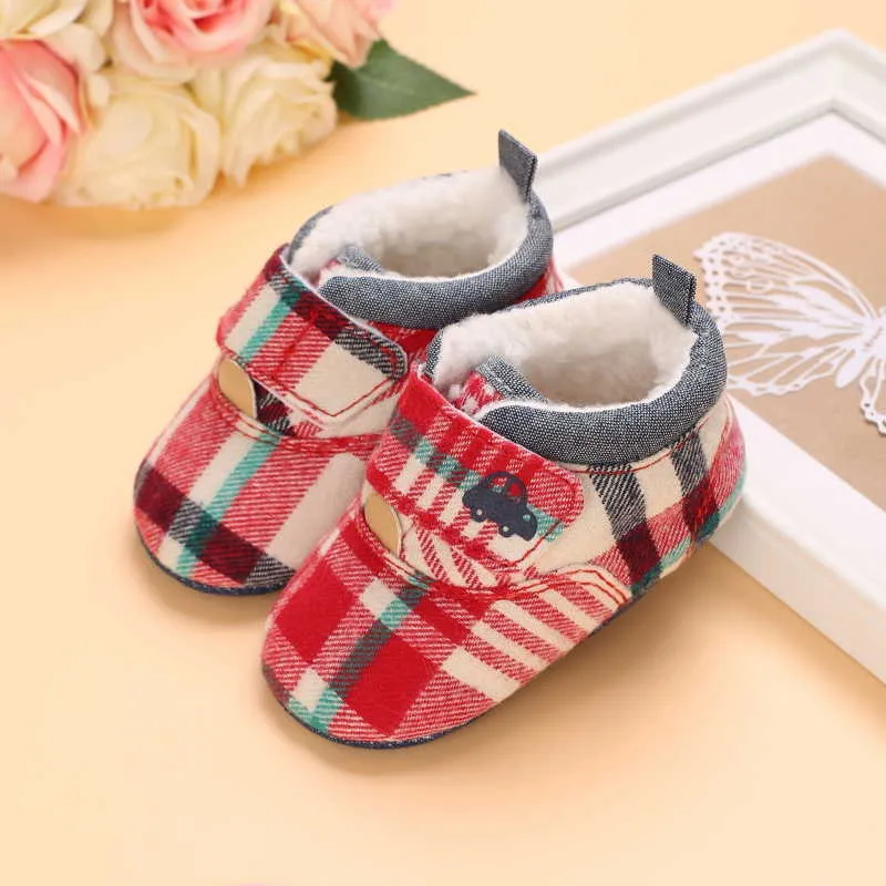 2021 neue Baby Junge Baby Stiefel Winter Mode Gitter Baumwolle Warm Halten Anti-slip Sohle Neugeborenen Kleinkind Erste Wanderer schuhe 0-18m G1023