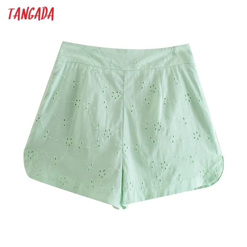Conjunto de dos piezas de chándal de verano para mujer, camisa corta y pantalones cortos con bordado verde Retro JE72 210416